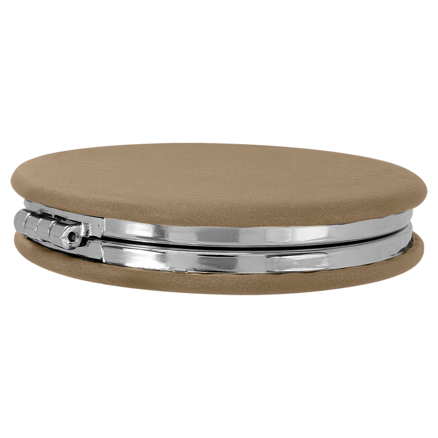 2 1/2" Light Brown Laserable Leatherette Compact Mirror