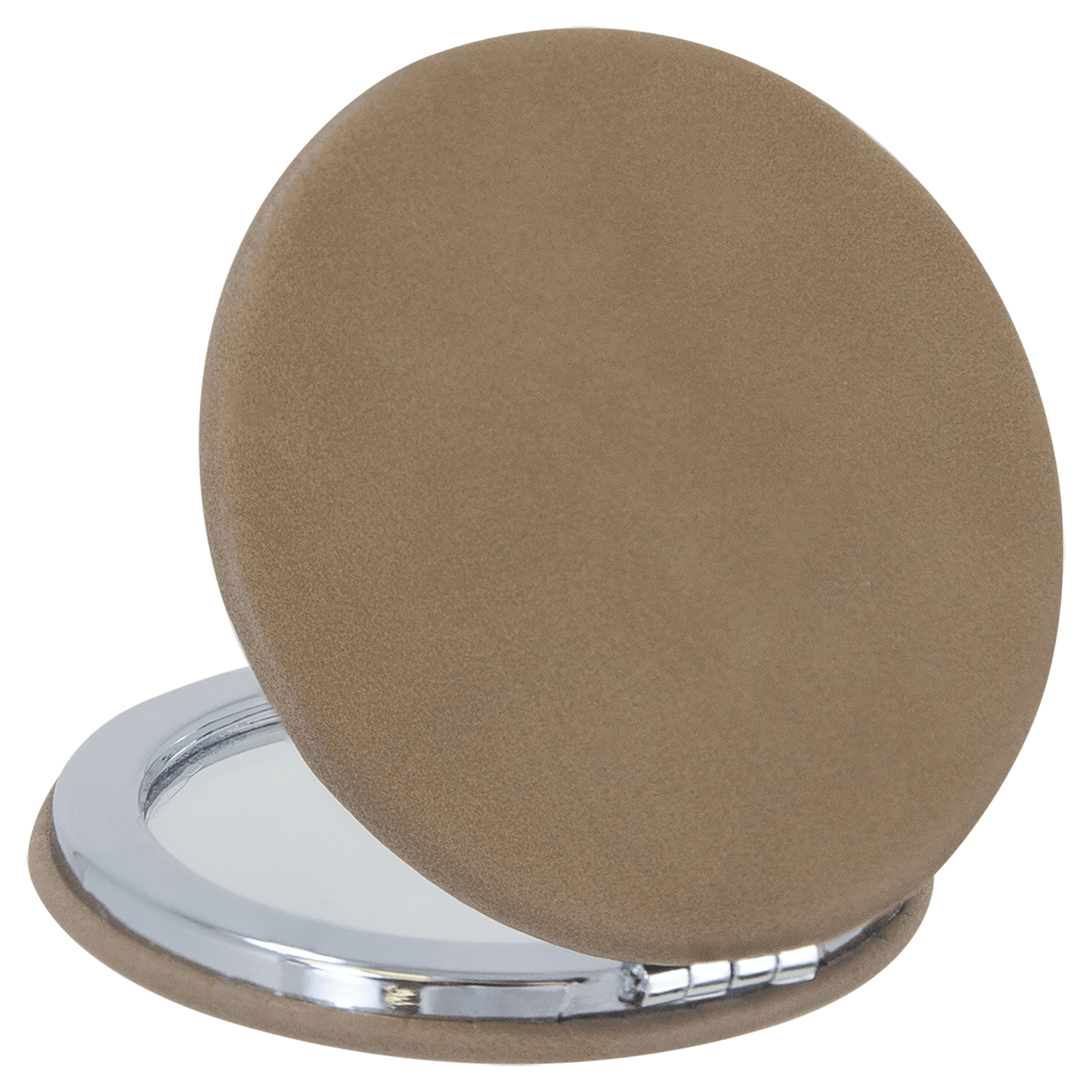 2 1/2" Light Brown Laserable Leatherette Compact Mirror