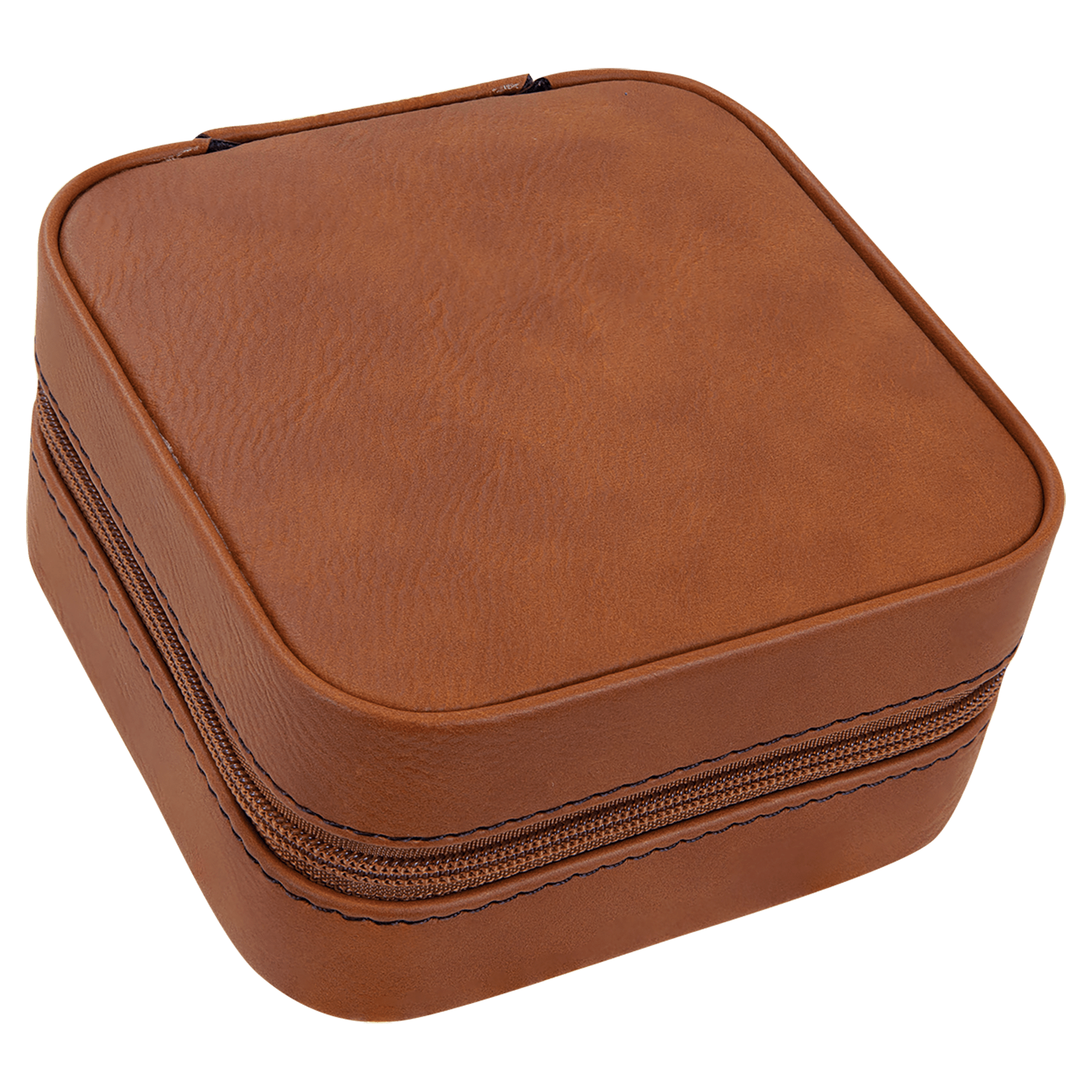 4" X 4" Rawhide Laserable Leatherette Travel Jewelry Box with Tan Lining