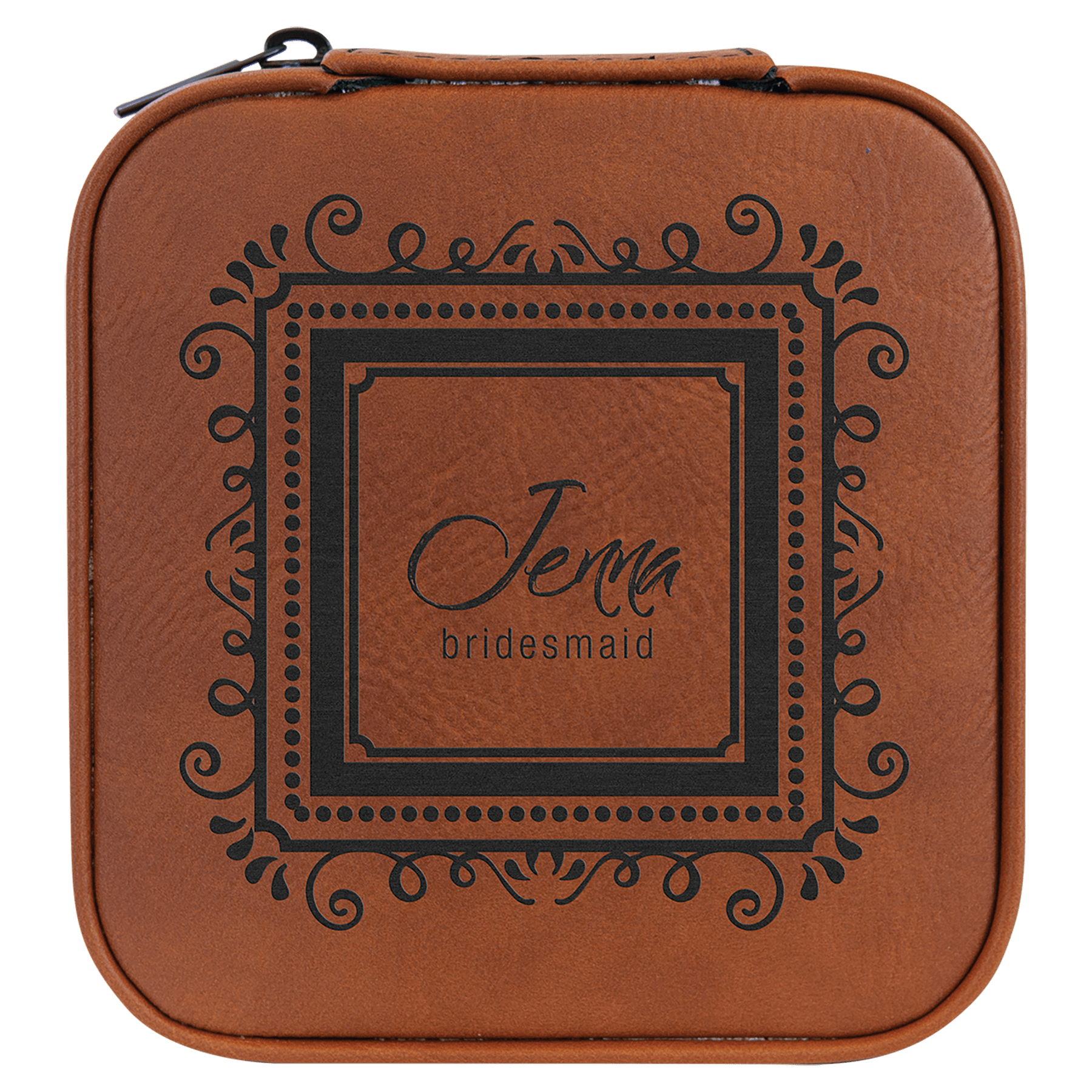 4" X 4" Rawhide Laserable Leatherette Travel Jewelry Box with Tan Lining