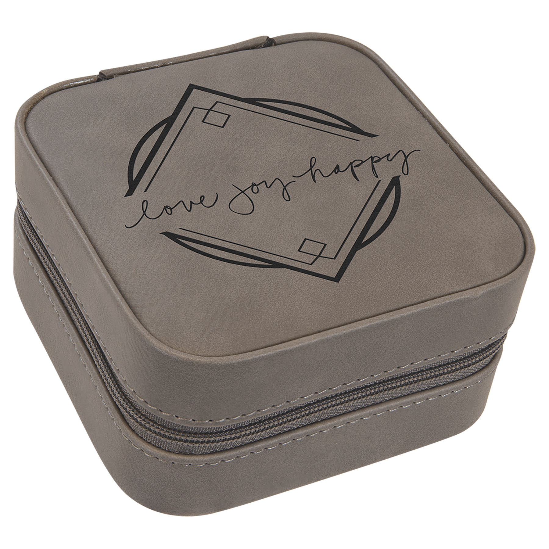 4" X 4" Gray Laserable Leatherette Travel Jewelry Box with Tan Lining