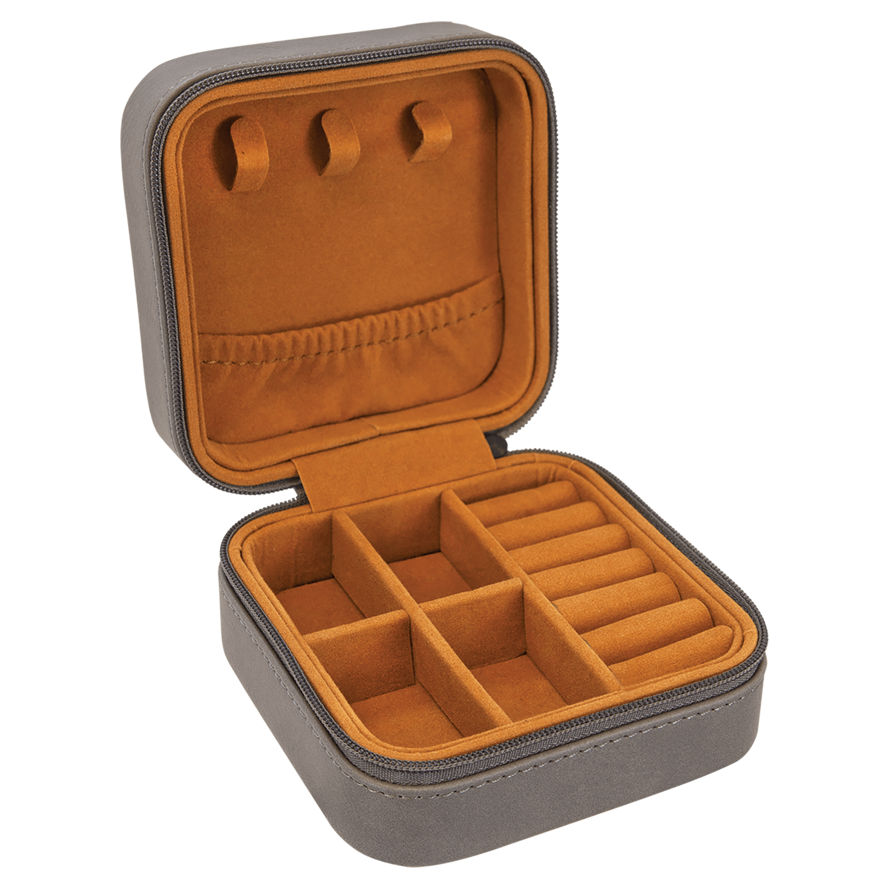 4" X 4" Gray Laserable Leatherette Travel Jewelry Box with Tan Lining