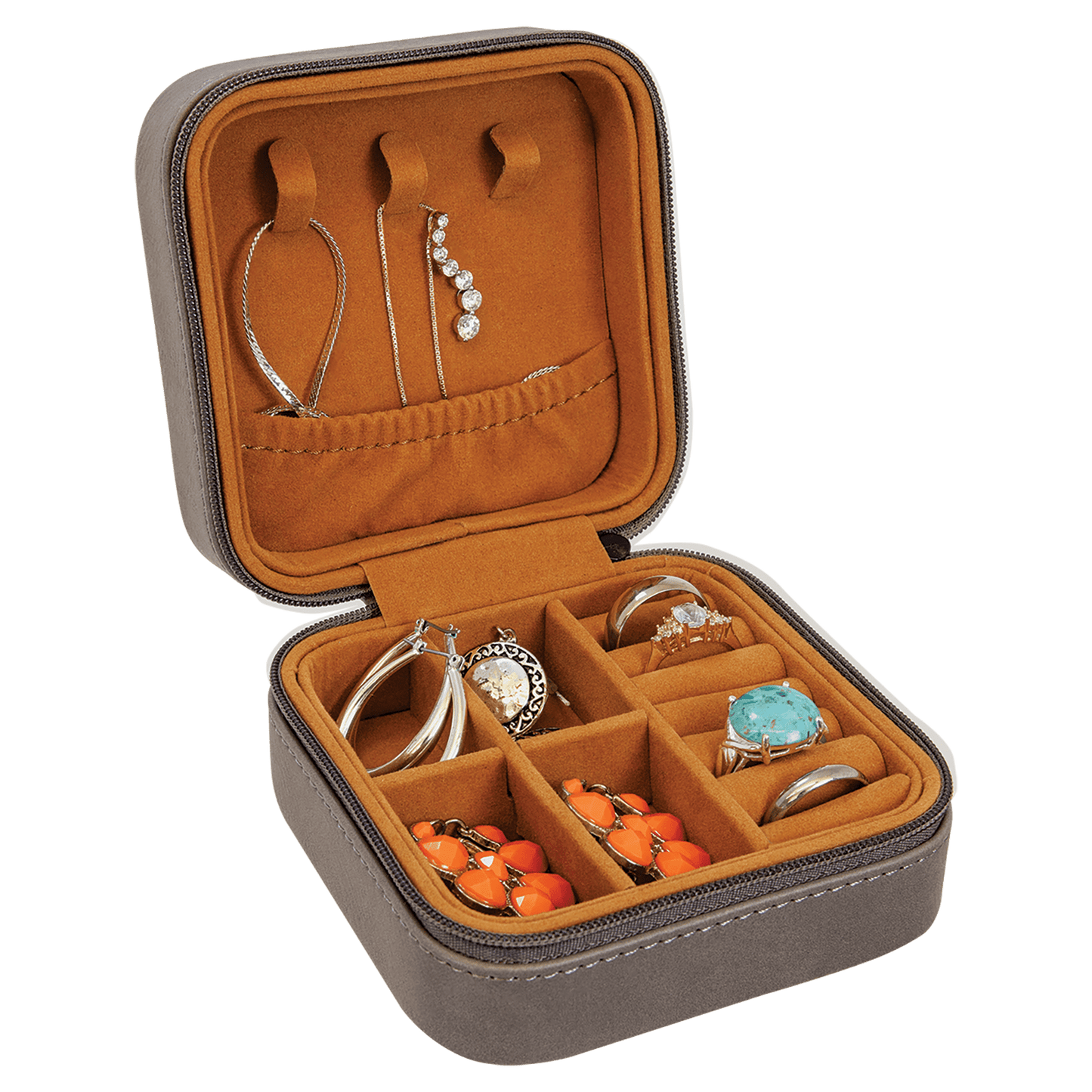 4" X 4" Gray Laserable Leatherette Travel Jewelry Box with Tan Lining