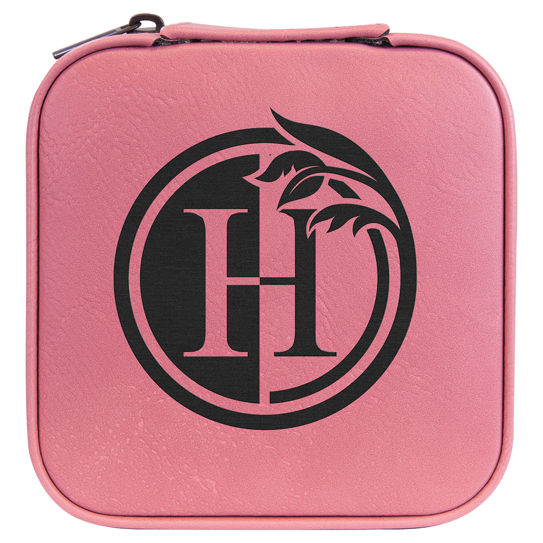 4" X 4" Pink Laserable Leatherette Travel Jewelry Box with Tan Lining