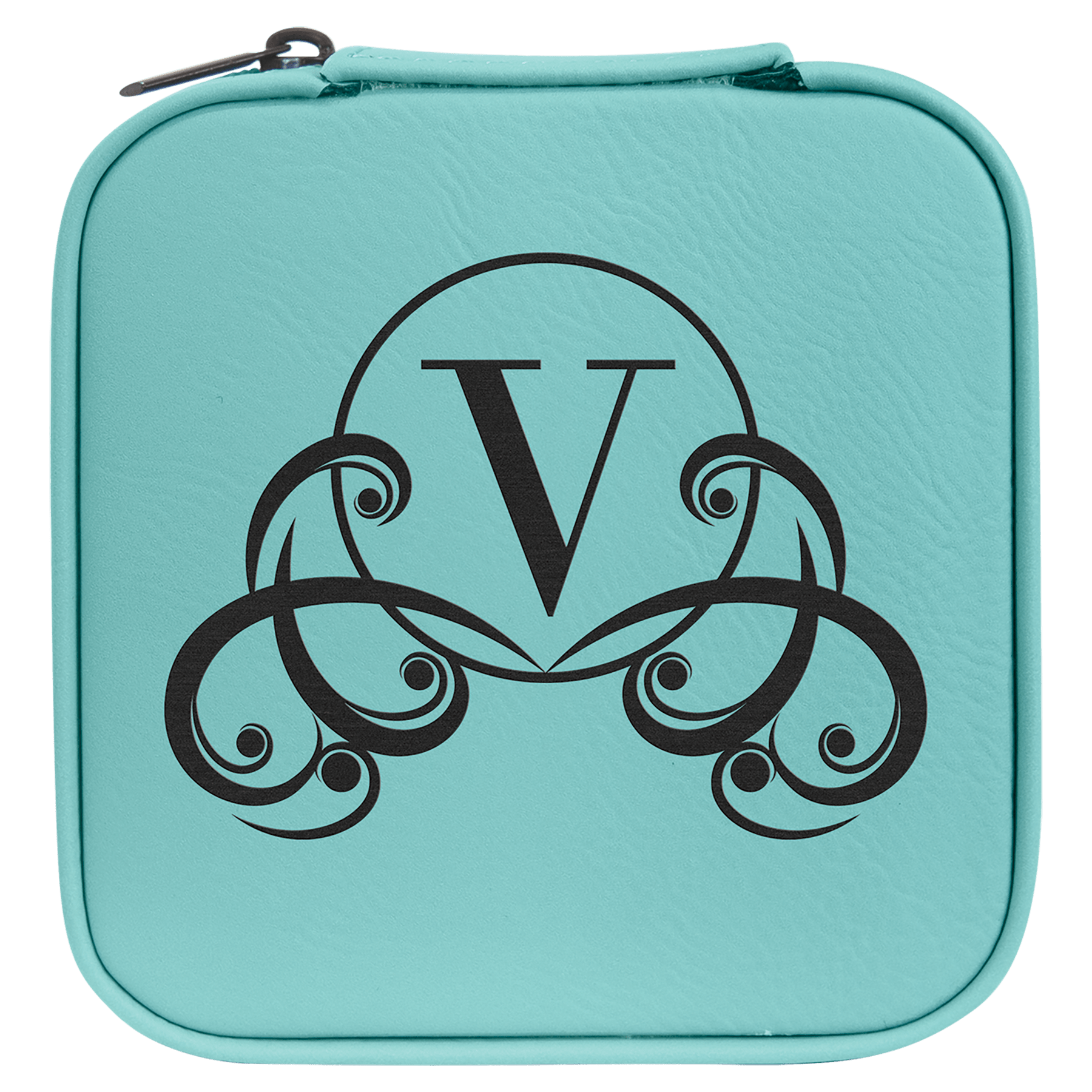 4" X 4" Teal Laserable Leatherette Travel Jewelry Box with Tan Lining