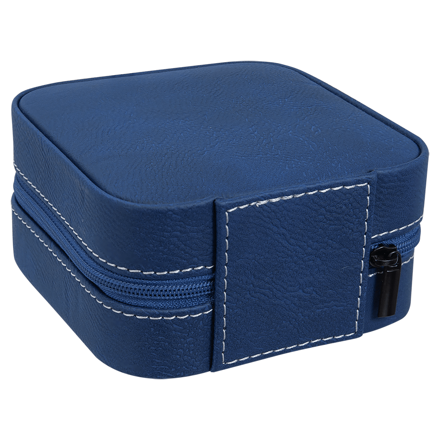 4" X 4" Blue/Silver Leatherette Travel Jewelry Box with Tan Lining
