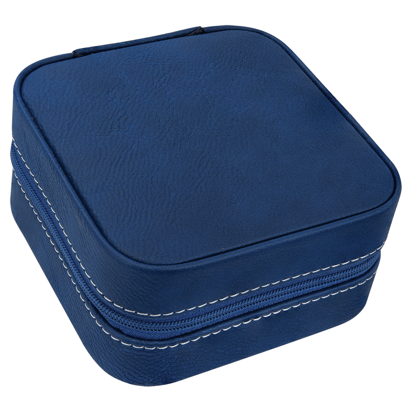 4" X 4" Blue/Silver Leatherette Travel Jewelry Box with Tan Lining