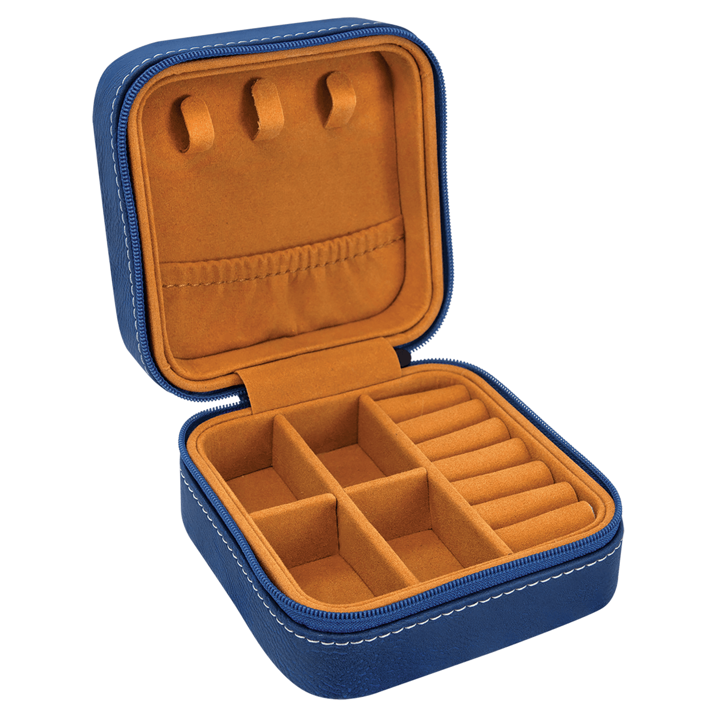 4" X 4" Blue/Silver Leatherette Travel Jewelry Box with Tan Lining