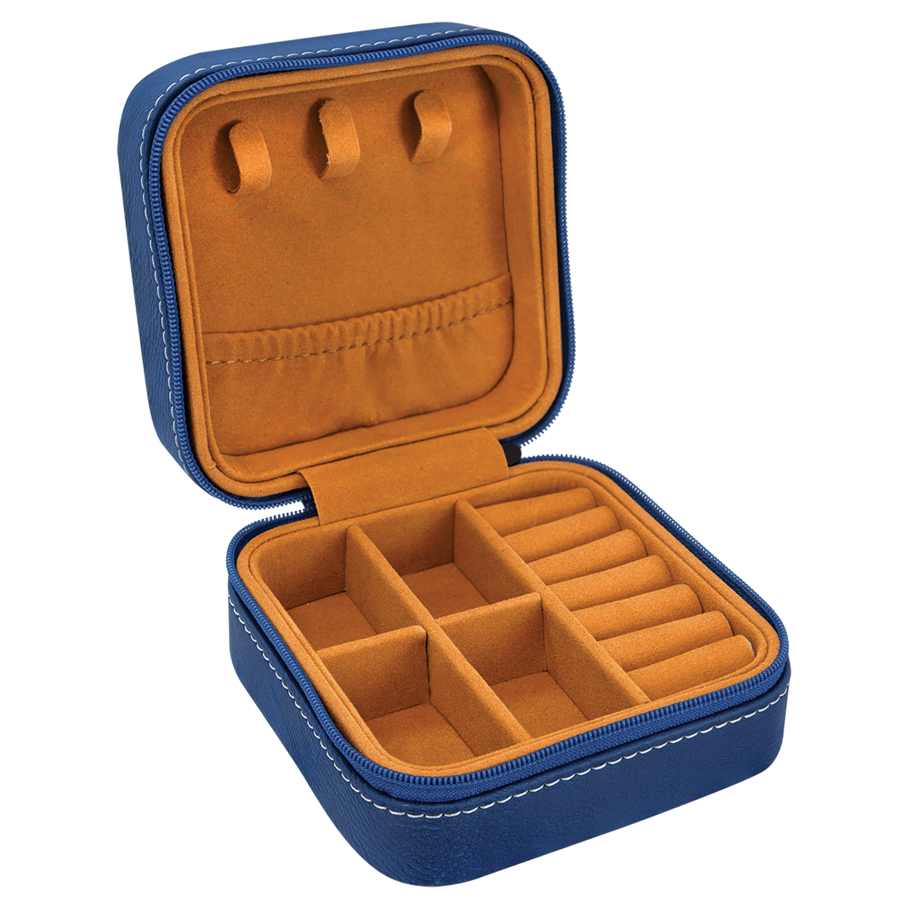 4" X 4" Blue/Silver Leatherette Travel Jewelry Box with Tan Lining