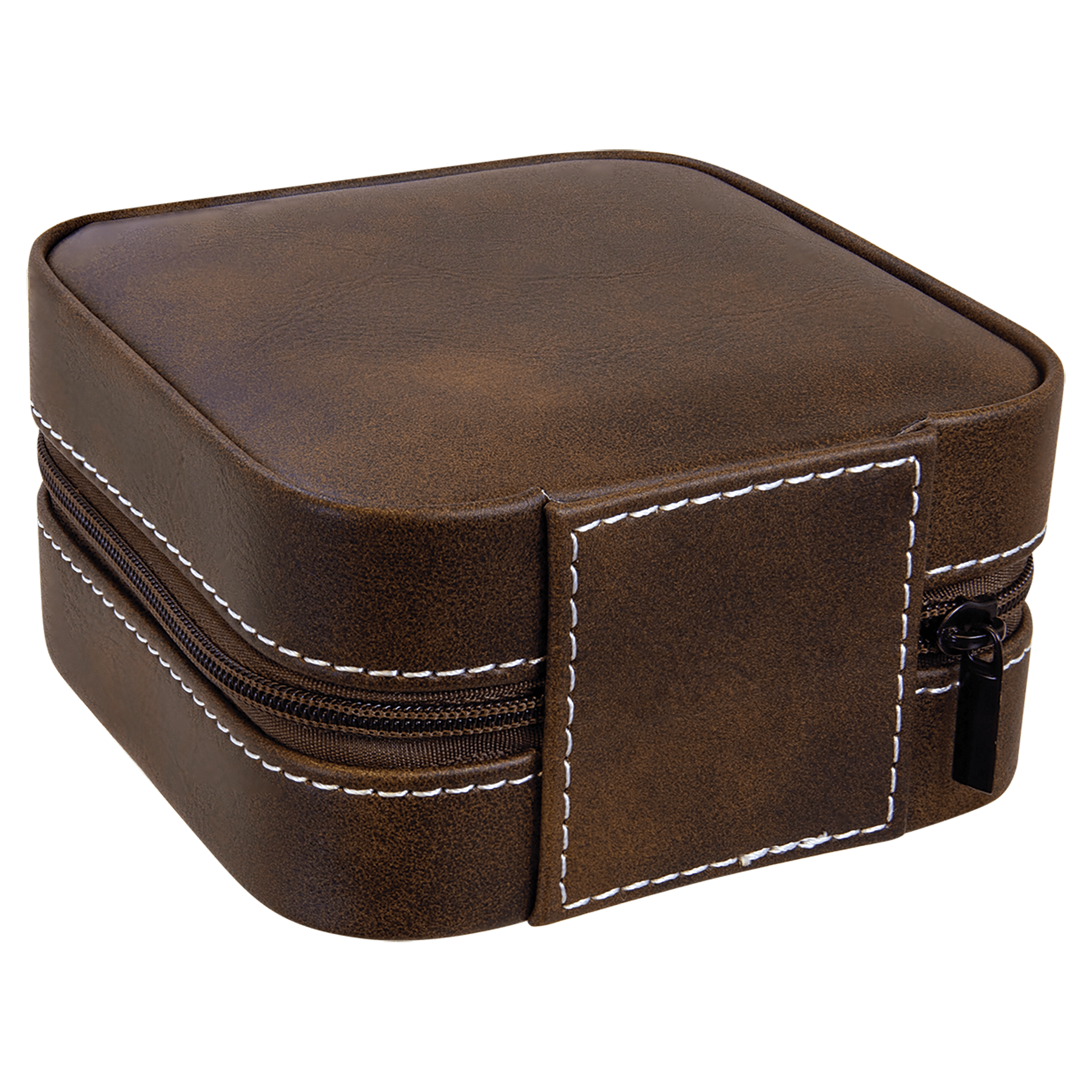 4" X 4" Rustic/Silver Leatherette Travel Jewelry Box with Tan Lining