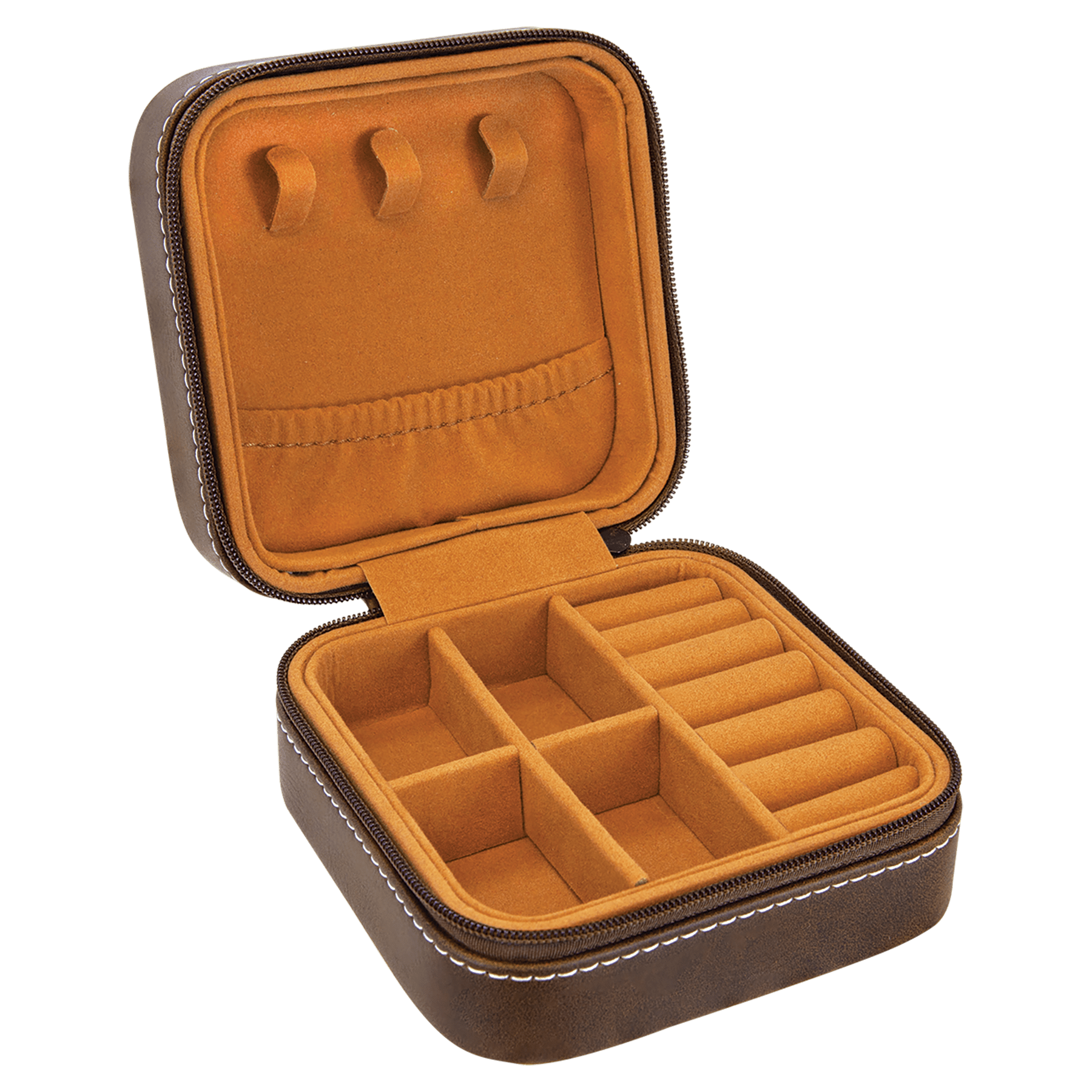 4" X 4" Rustic/Silver Leatherette Travel Jewelry Box with Tan Lining