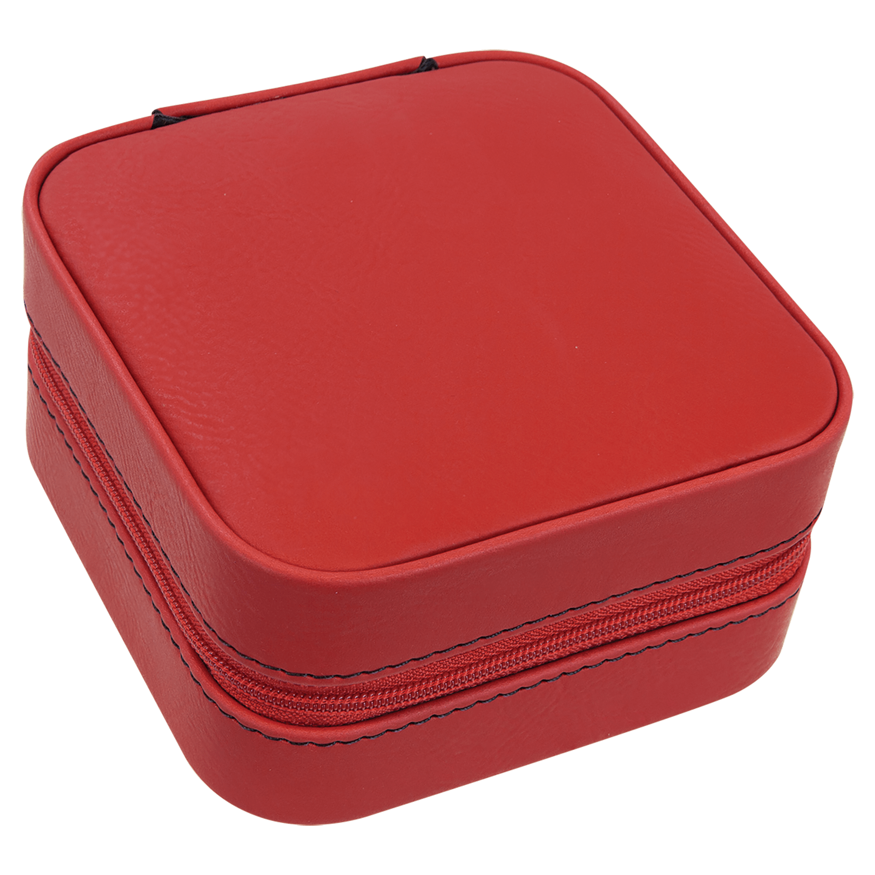 4" X 4" Red Laserable Leatherette Travel Jewelry Box with Tan Lining