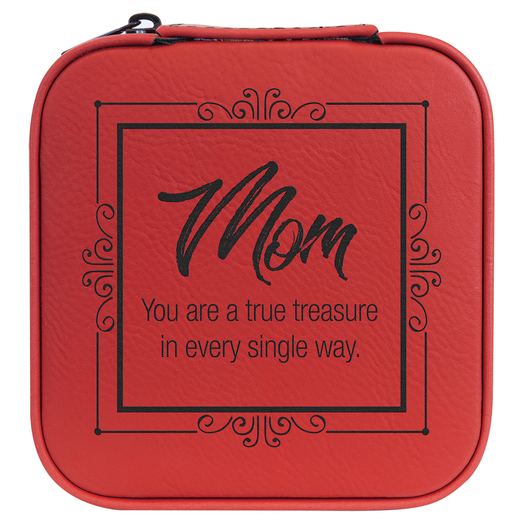 4" X 4" Red Laserable Leatherette Travel Jewelry Box with Tan Lining