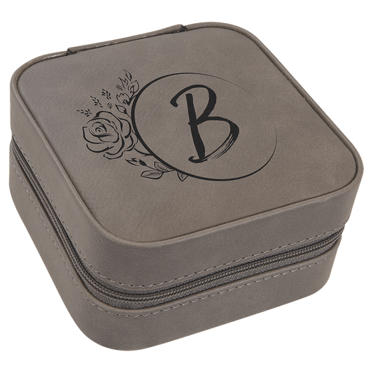 EngraveElite Vegan Leather Travel Jewelry Box - Black, Gray