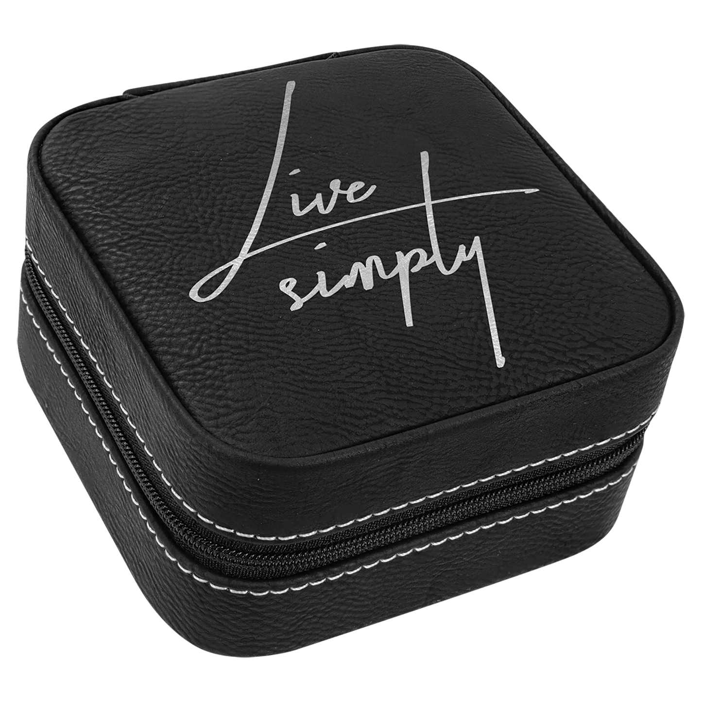 EngraveElite Vegan Leather Travel Jewelry Box - Black, Black|Silver