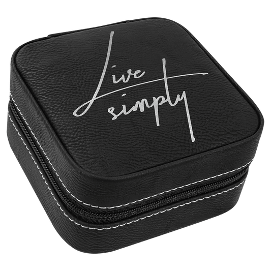 EngraveElite Vegan Leather Travel Jewelry Box - Black, Black|Silver
