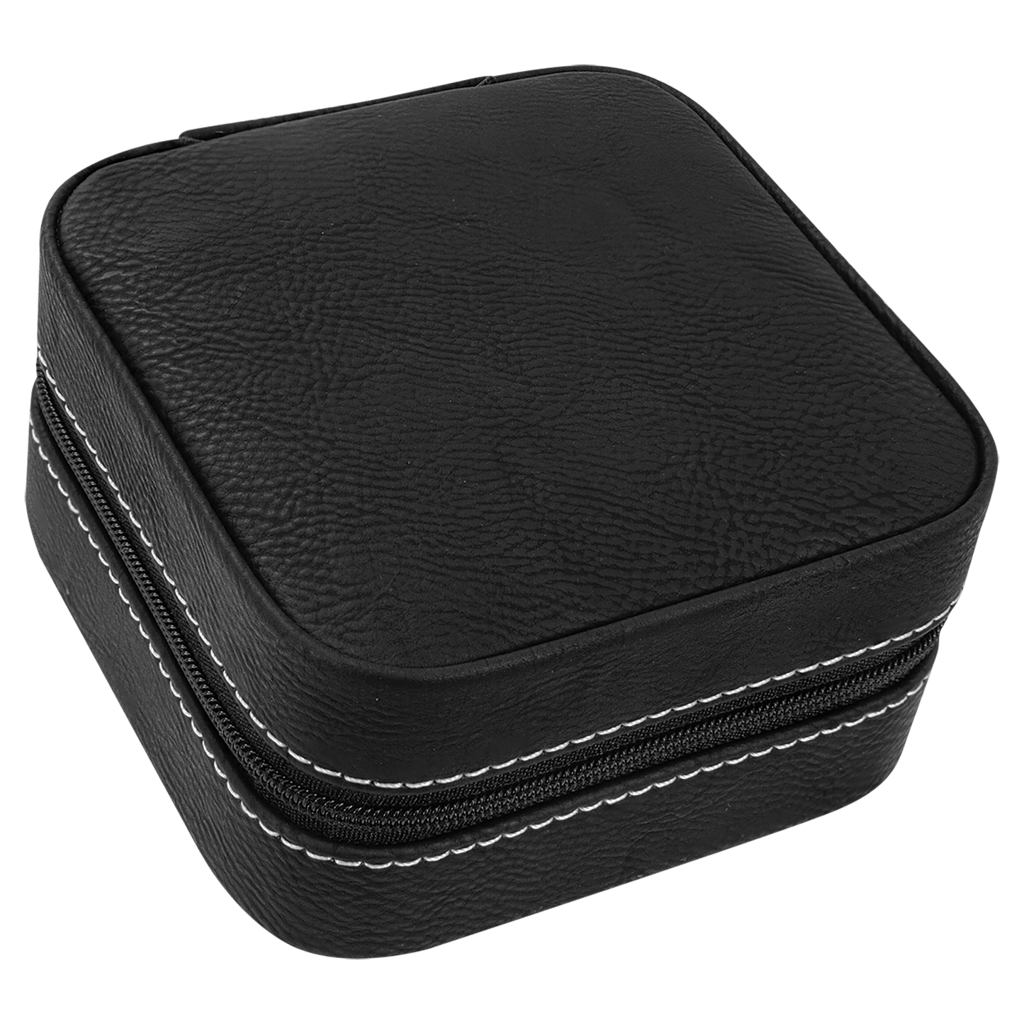 EngraveElite Vegan Leather Travel Jewelry Box - Black, Black|Silver