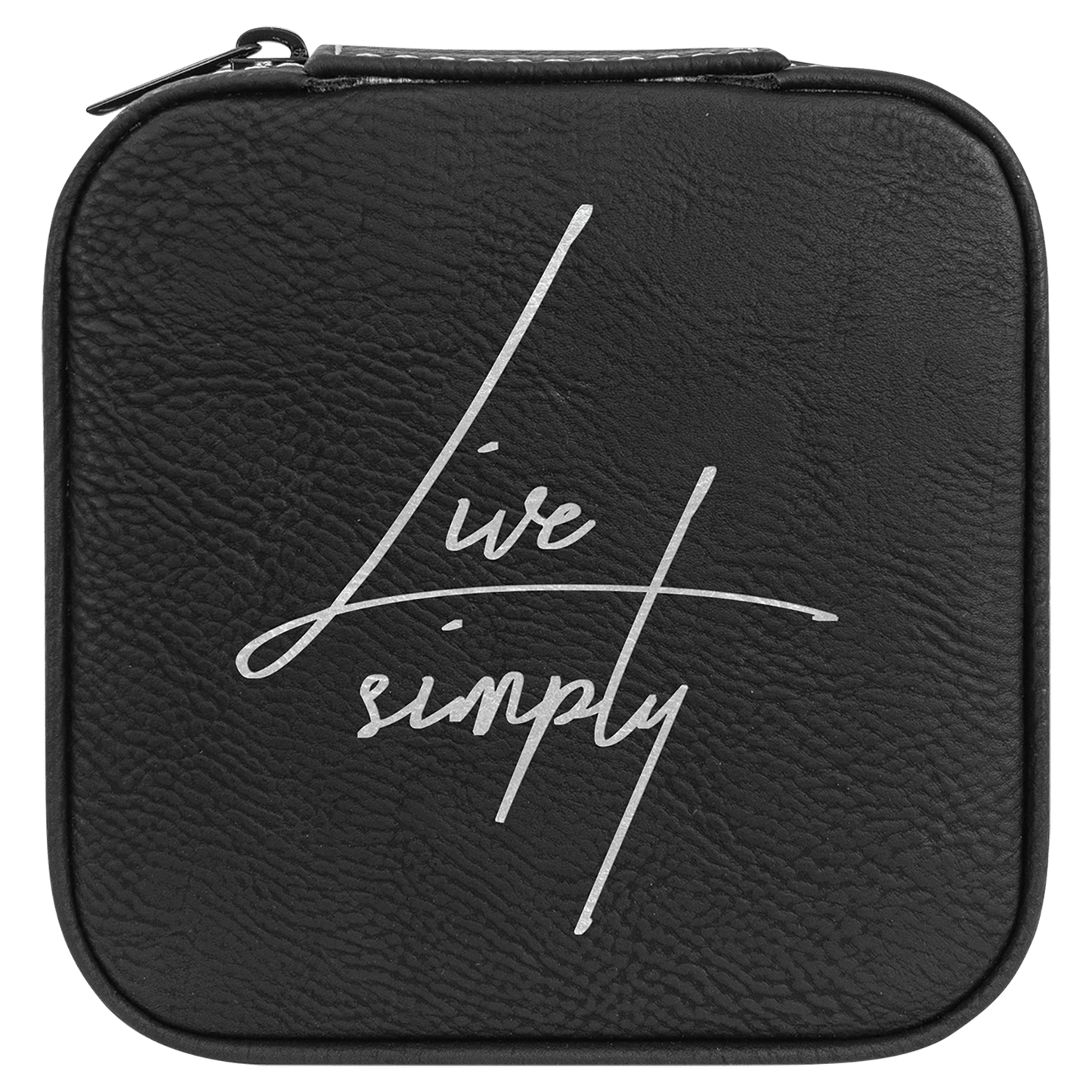 EngraveElite Vegan Leather Travel Jewelry Box - Black, Black|Silver