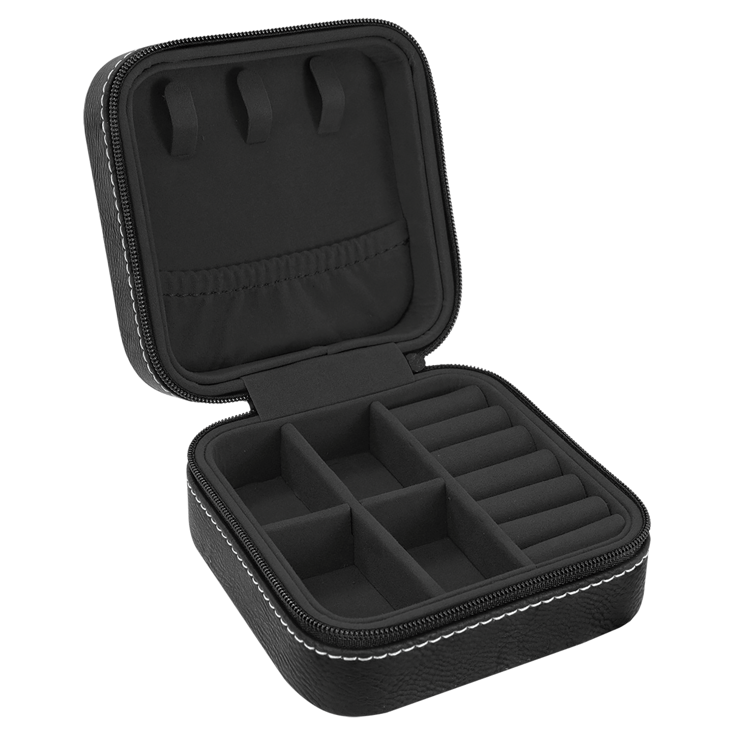 EngraveElite Vegan Leather Travel Jewelry Box - Black, Black|Silver