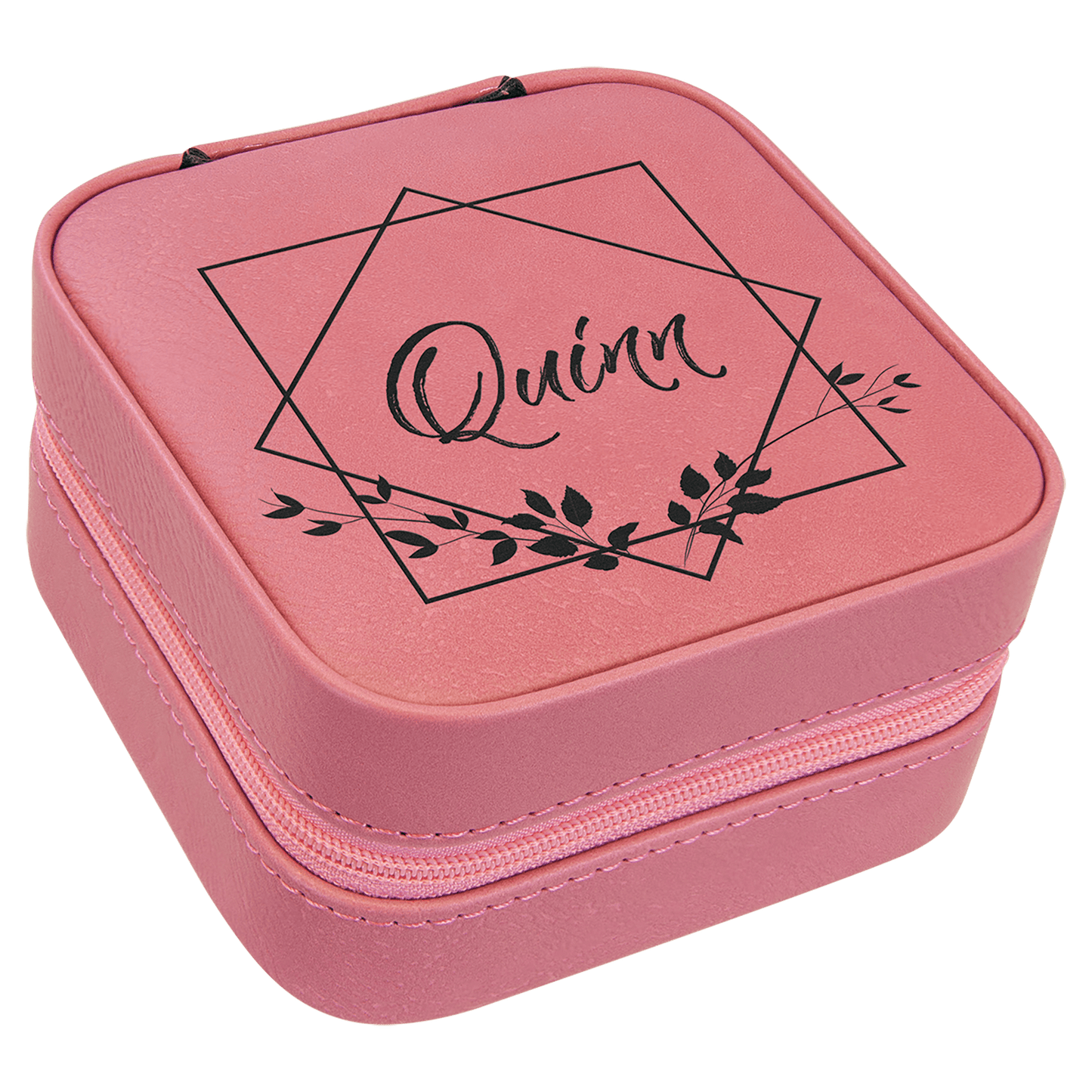 EngraveElite Vegan Leather Travel Jewelry Box - Black, Pink