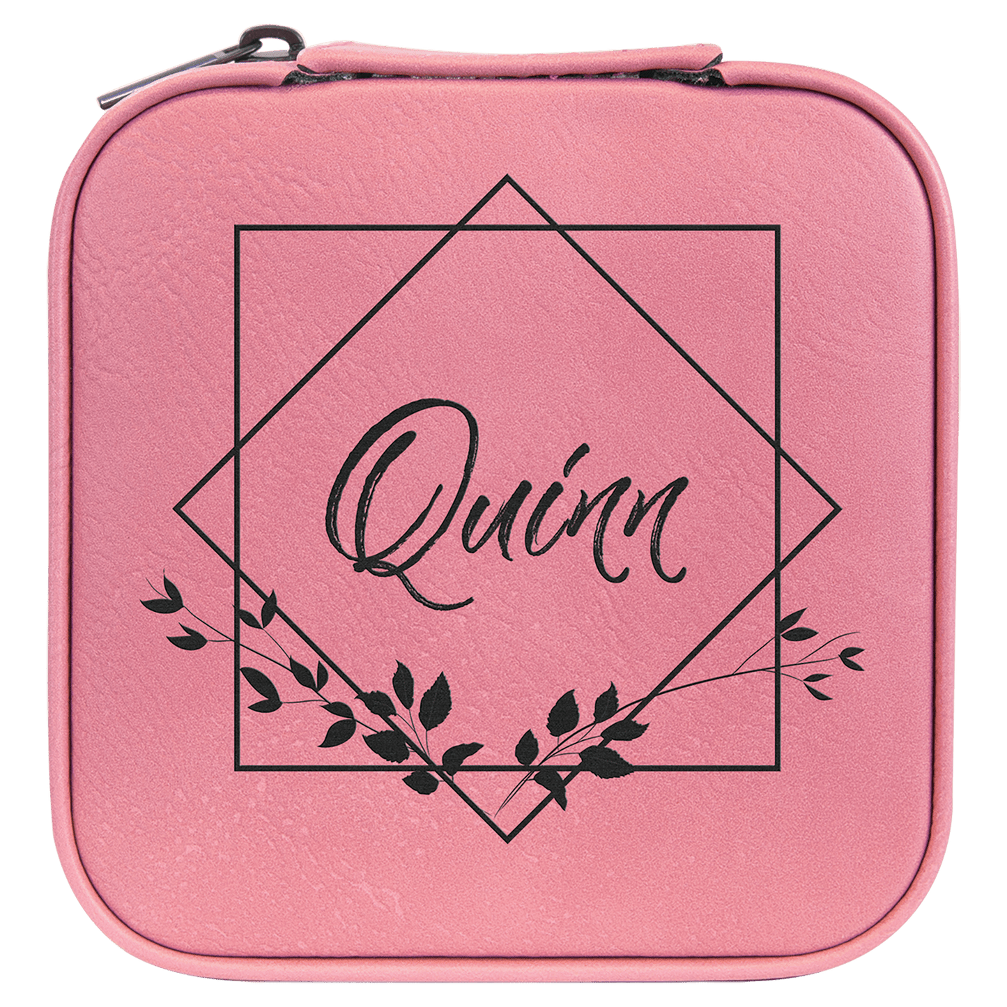 EngraveElite Vegan Leather Travel Jewelry Box - Black, Pink
