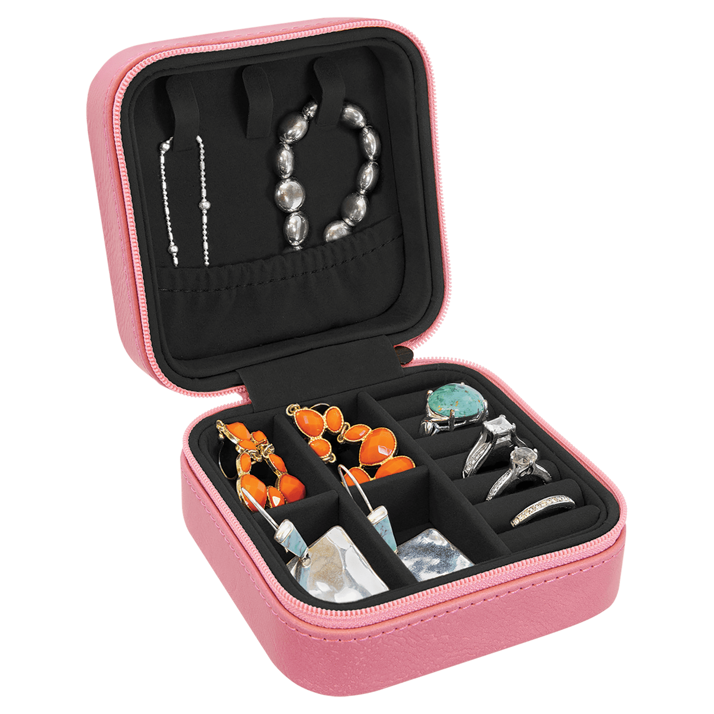 EngraveElite Vegan Leather Travel Jewelry Box - Black, Pink
