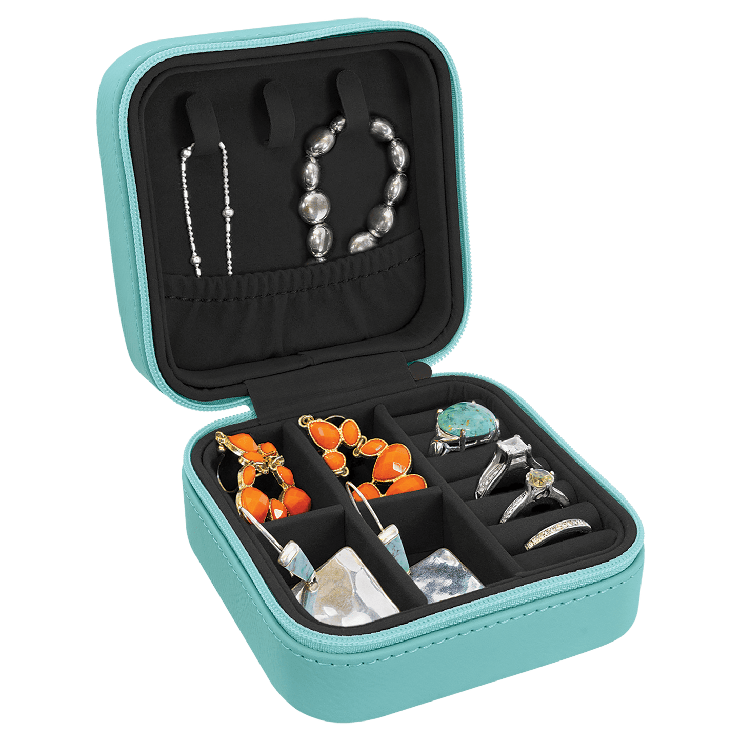 EngraveElite Vegan Leather Travel Jewelry Box - Black, Teal