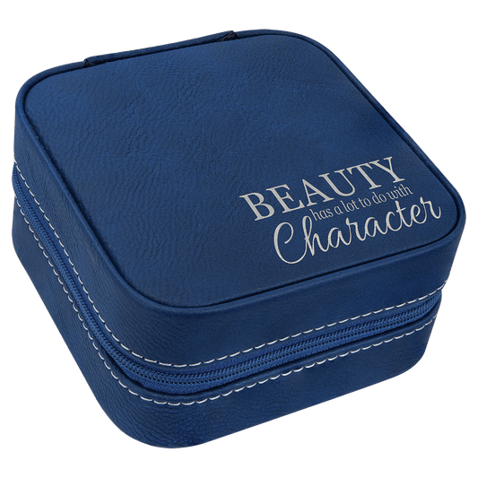 EngraveElite Vegan Leather Travel Jewelry Box - Black, Blue|Silver