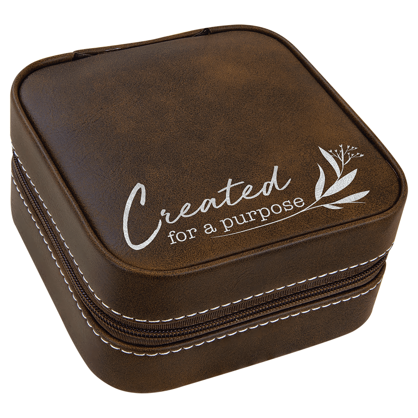 EngraveElite Vegan Leather Travel Jewelry Box - Black, Rustic|Silver