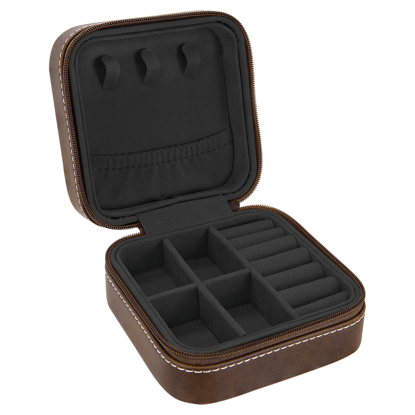 EngraveElite Vegan Leather Travel Jewelry Box - Black, Rustic|Silver