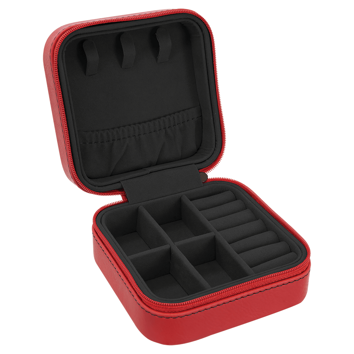 EngraveElite Vegan Leather Travel Jewelry Box - Black, Red