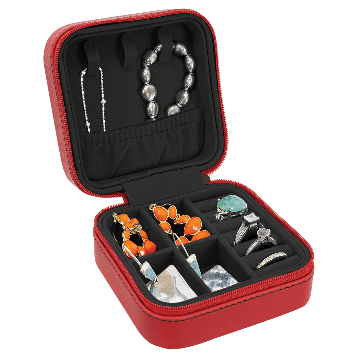 EngraveElite Vegan Leather Travel Jewelry Box - Black, Red
