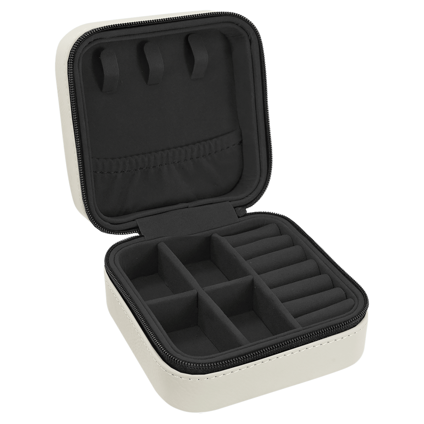 EngraveElite Vegan Leather Travel Jewelry Box - Black, White