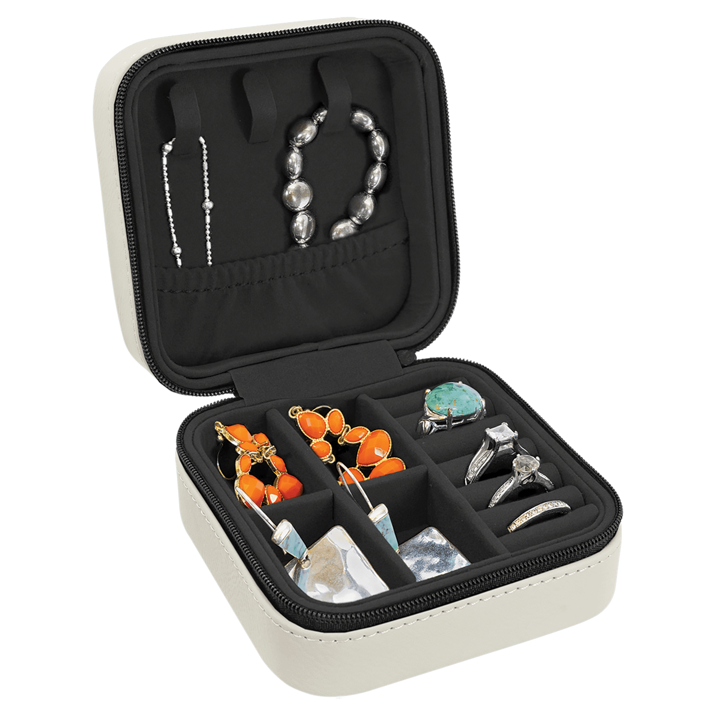 EngraveElite Vegan Leather Travel Jewelry Box - Black, White