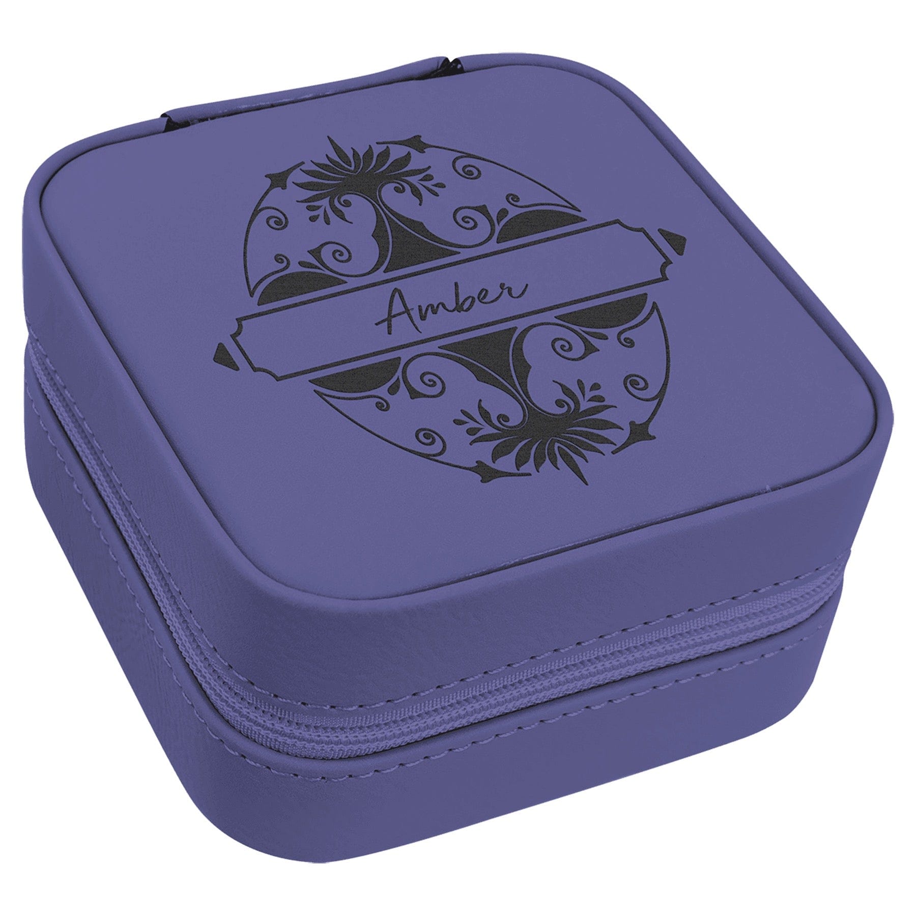 4" X 4" Purple/Black Laserable Leatherette Travel Jewelry Box with Black Lining