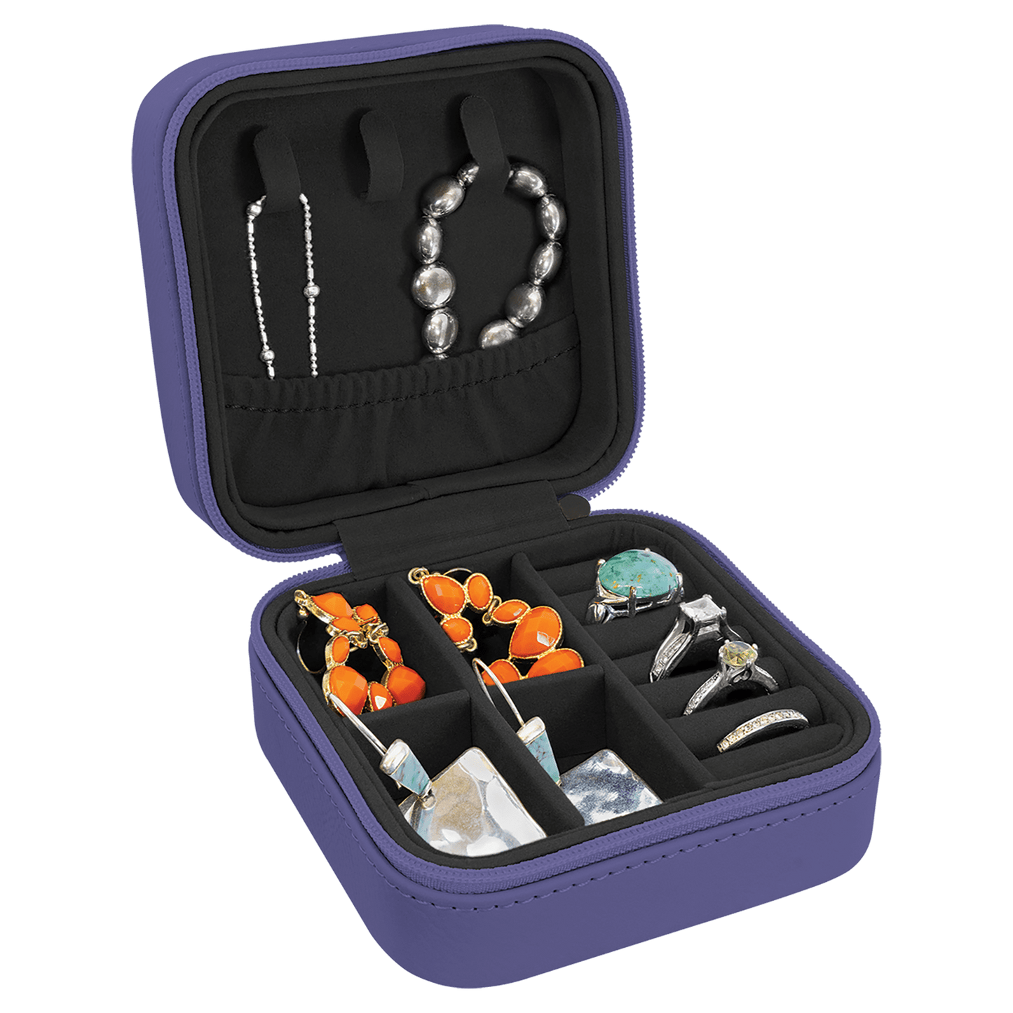EngraveElite Vegan Leather Travel Jewelry Box - Black, Purple