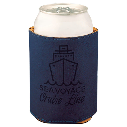 3 3/4" Blue/Black Laserable Leatherette Beverage Holder