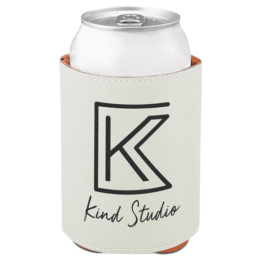 3 3/4" White Laserable Leatherette Beverage Holder