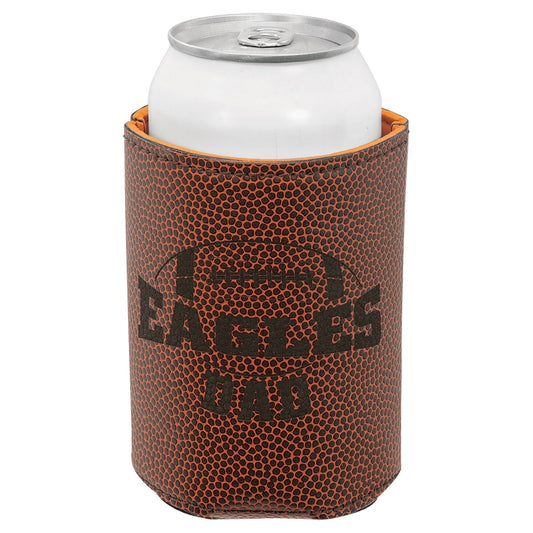 3 3/4" Football Laserable Leatherette Beverage Holder