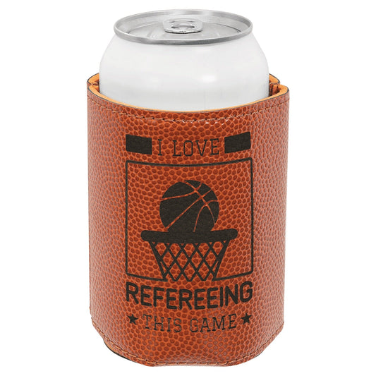 3 3/4" Basketball Laserable Leatherette Beverage Holder