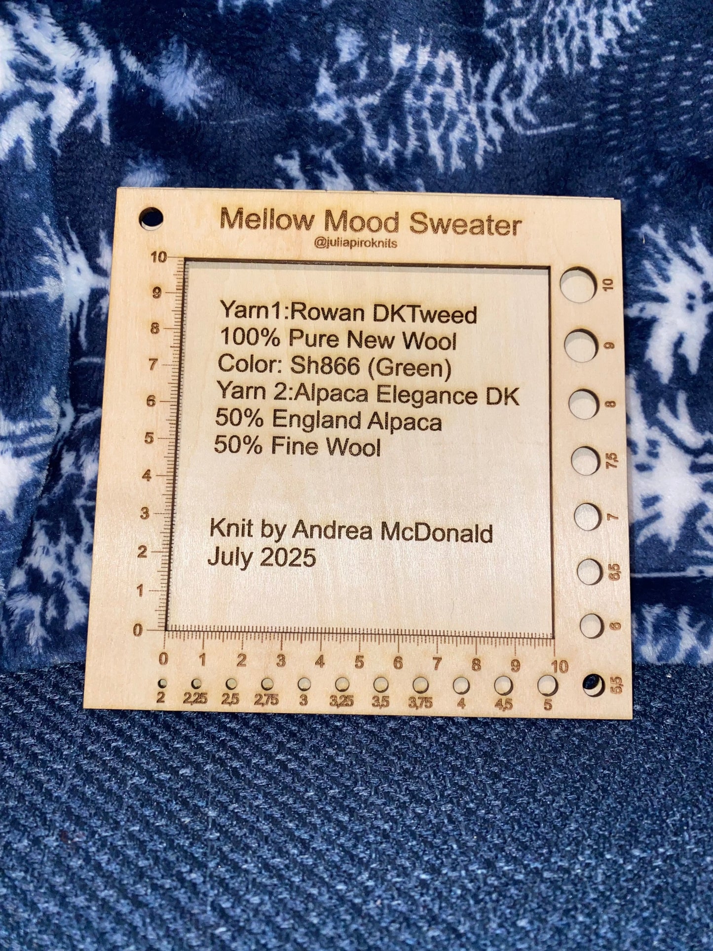 Laser Engraved Yarn Gauge Swatch – 5.5” Wooden Knitting & Crochet Tool