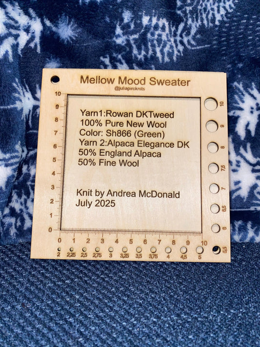 Laser Engraved Yarn Gauge Swatch – 5.5” Wooden Knitting & Crochet Tool