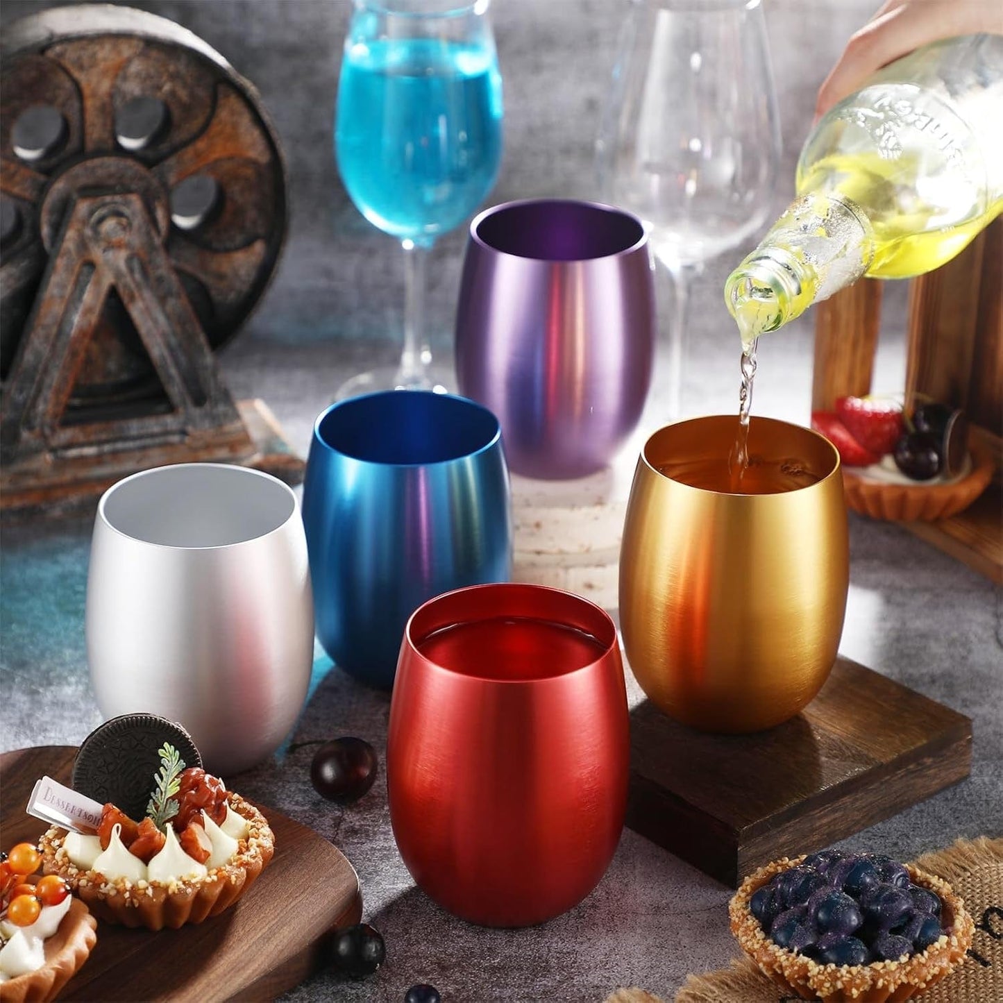 Custom Engraved Stemless Wine Tumbler – 15 oz. Anodized Aluminum