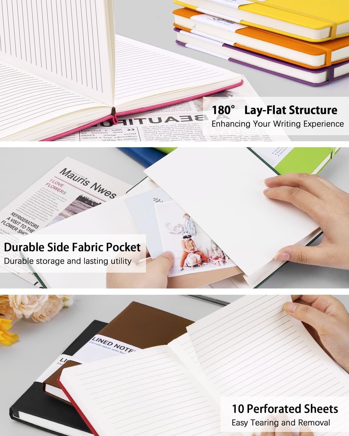 Vibrant A5 Hardcover Lined Journal – Vegan Leather Notebook w/ Elastic & Pocket