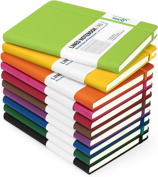 Vibrant A5 Hardcover Lined Journal – Vegan Leather Notebook w/ Elastic & Pocket