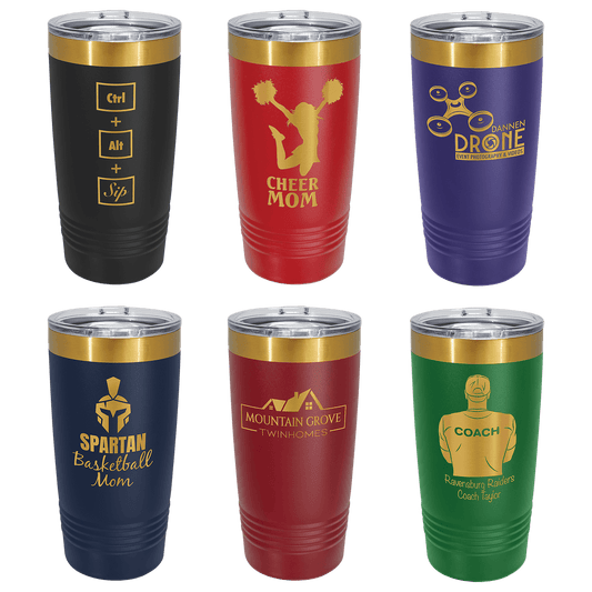 Polar Camel 20 oz Bright Gold Ion-Plated Engraved Tumbler with Slider Lid