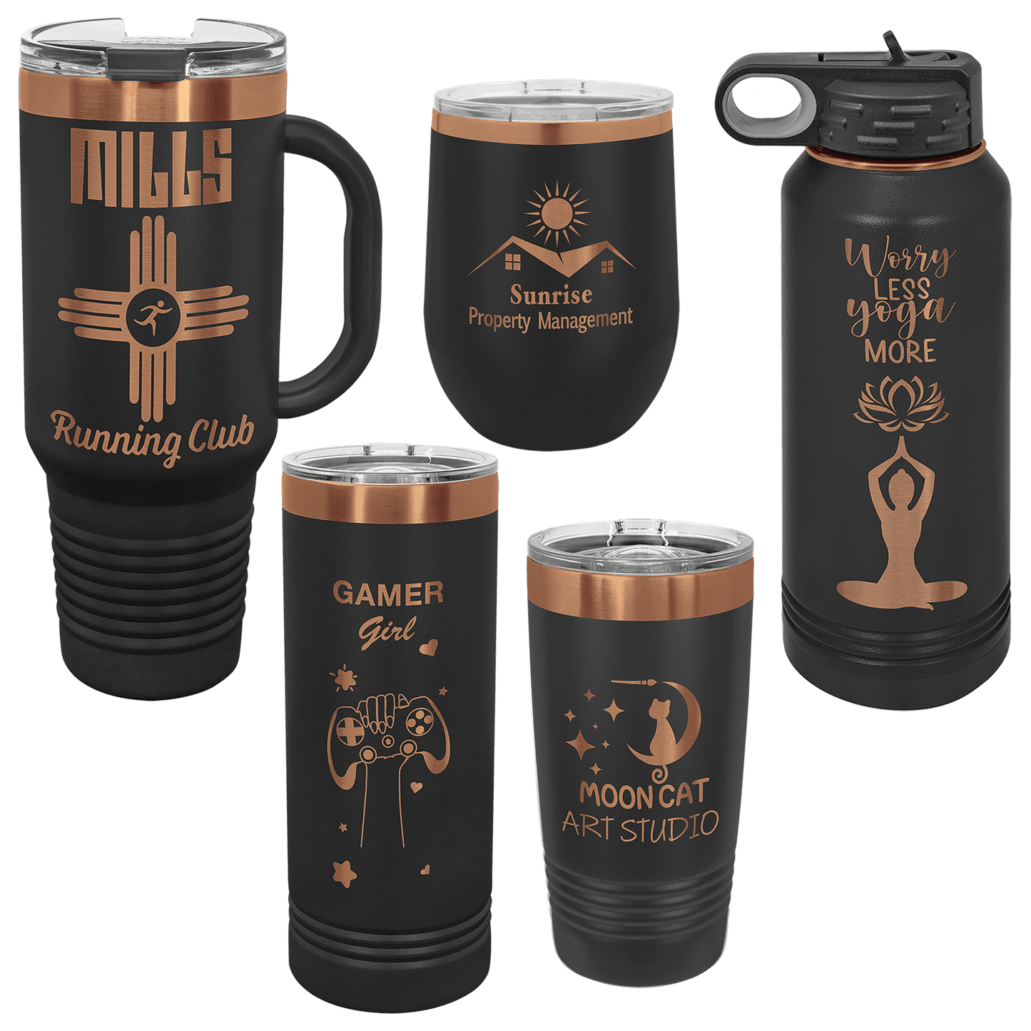 Personalized Polar Camel 12 oz Stemless Wine Tumbler – Rose Gold Engraving