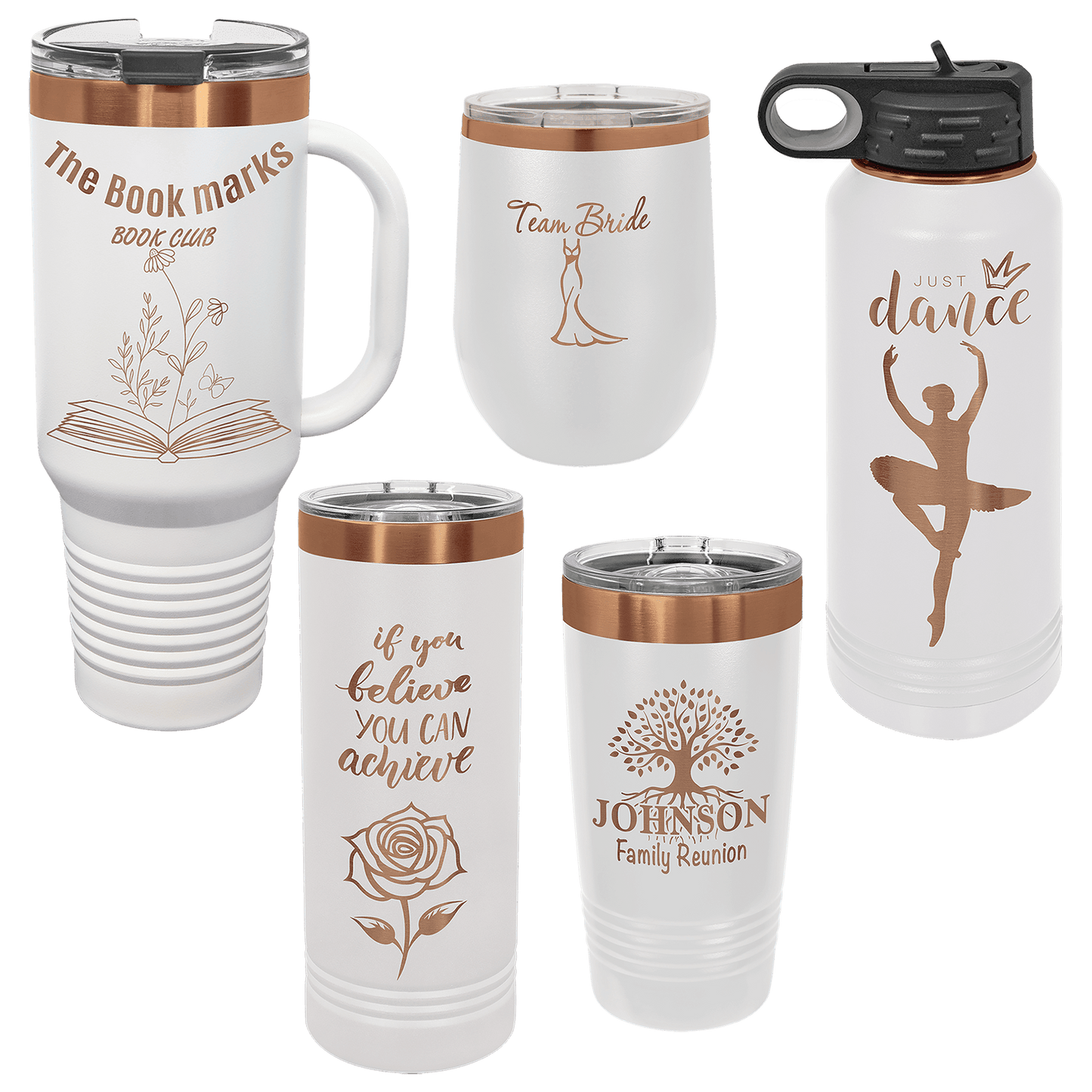 Personalized Polar Camel 12 oz Stemless Wine Tumbler – Rose Gold Engraving