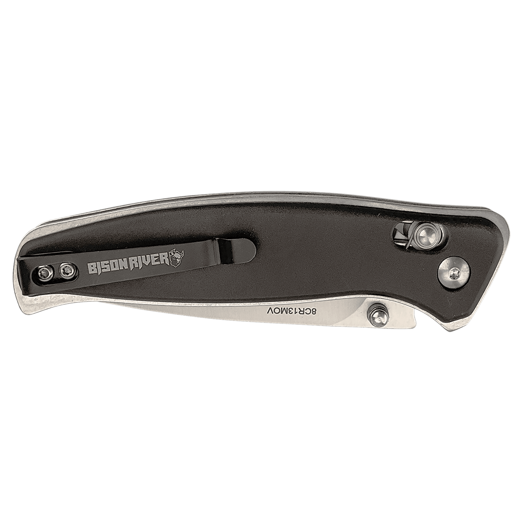 Bison River 4 1/2" Black Button Lock Folding Knife with Clip