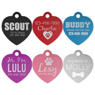 Custom Engraved Large 1-1/4" Heart Pet ID Tag – Aluminum Dog & Cat Tag